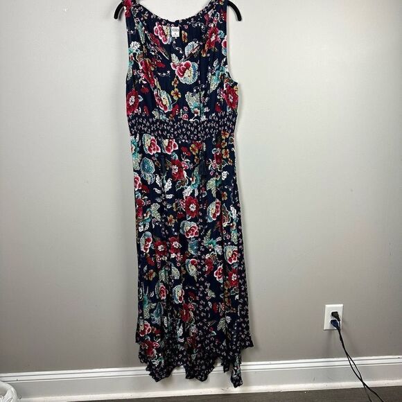Bila boho floral asymmetrical hem Smocked waist sleeveless maxi dress - Picture 1 of 11